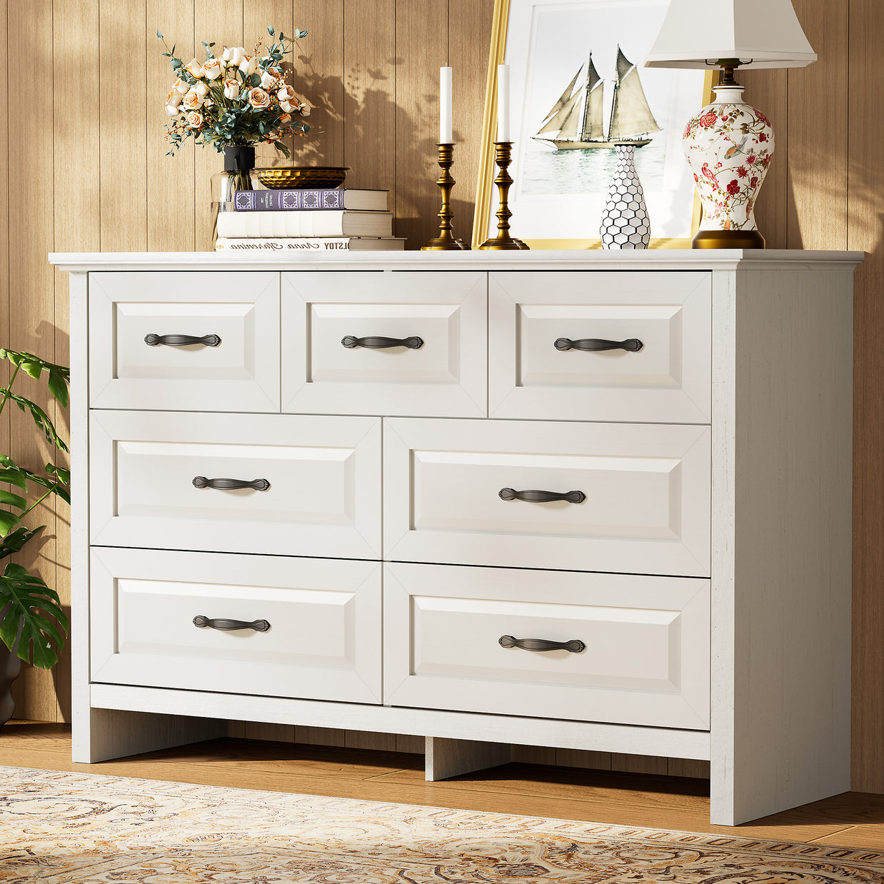 BAYCLARA Pearl White Dresser,5–8 Drawer Storage Chest