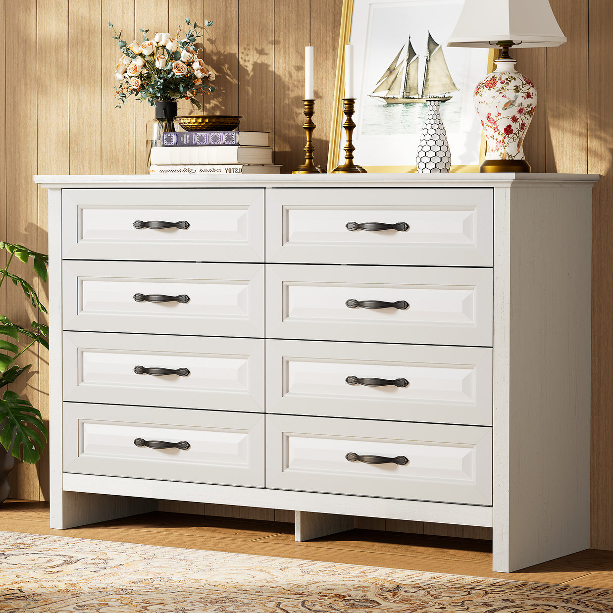 BAYCLARA Pearl White Dresser,5–8 Drawer Storage Chest