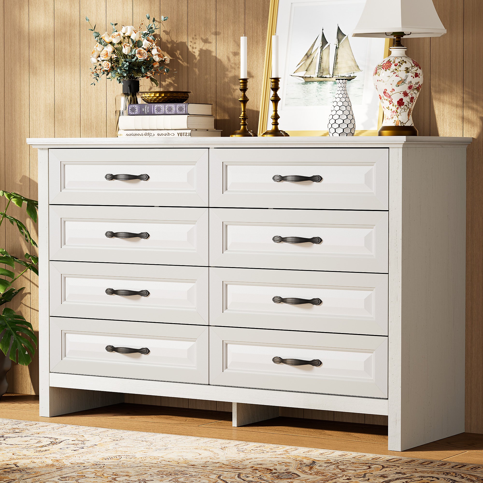 BAYCLARA Pearl White Dresser,5–8 Drawer Storage Chest