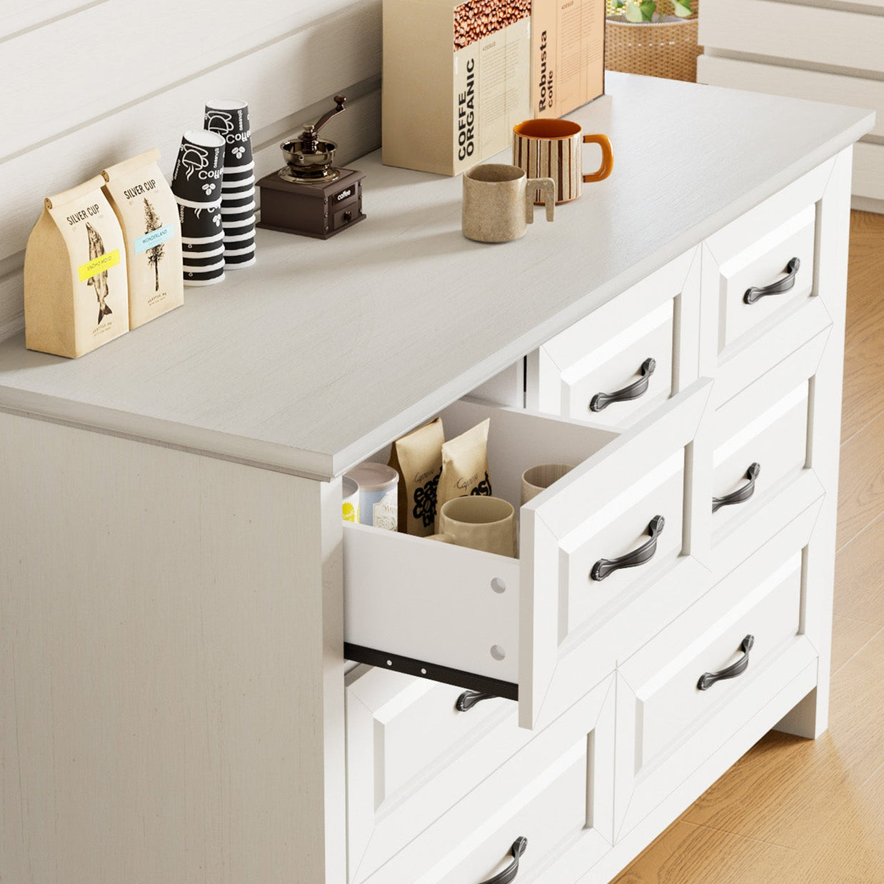 BAYCLARA Pearl White Dresser,5–8 Drawer Storage Chest