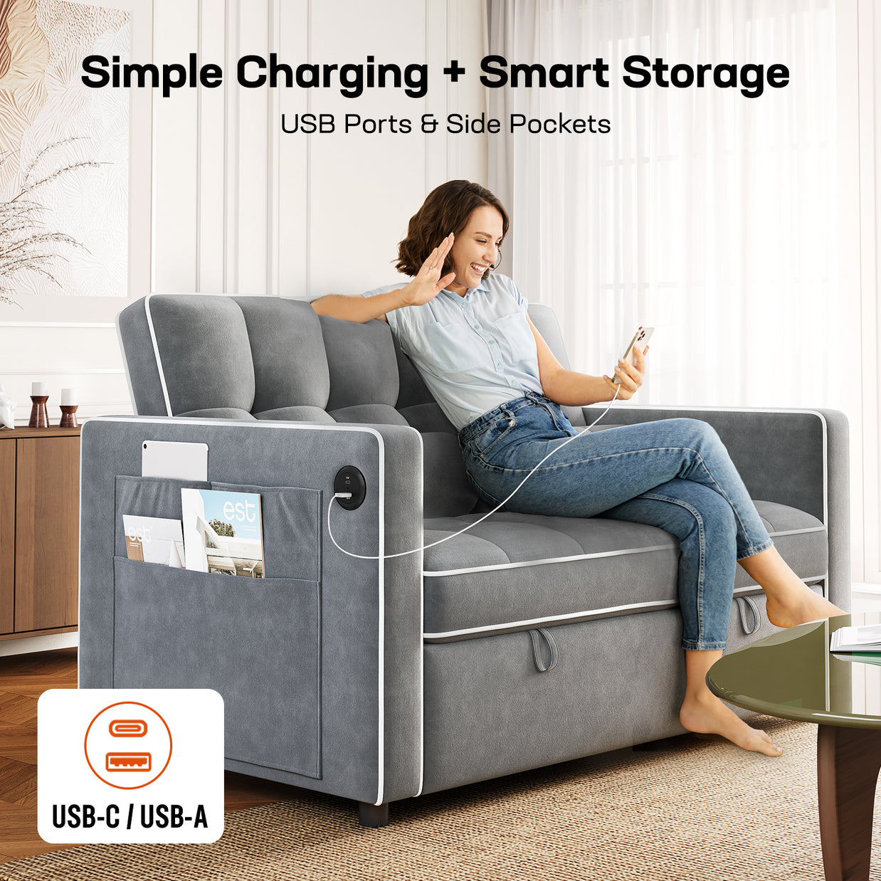 BAYCLARA 3-in-1 Sleeper Sofa Bed - Grey