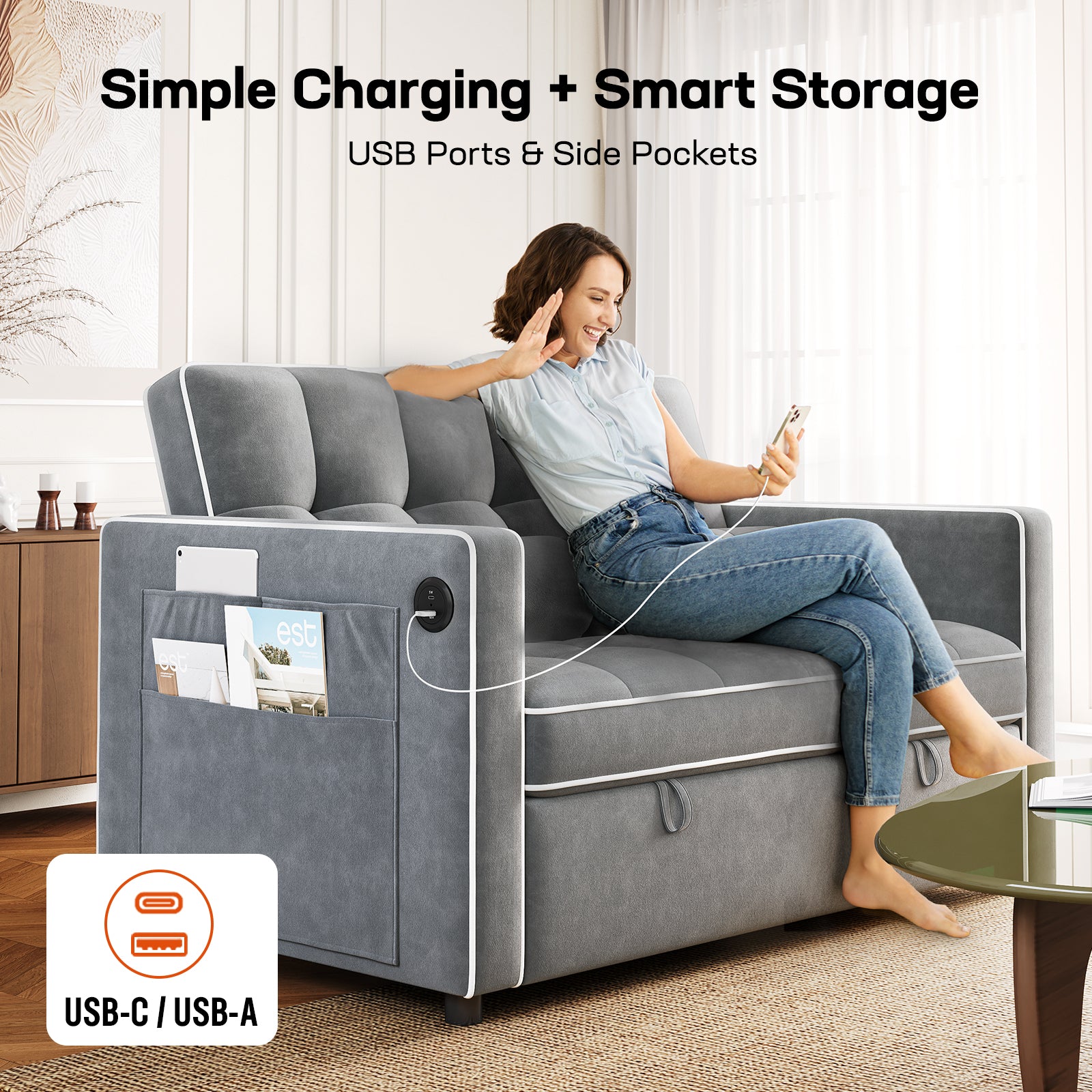 BAYCLARA 3-in-1 Sleeper Sofa Bed - Grey