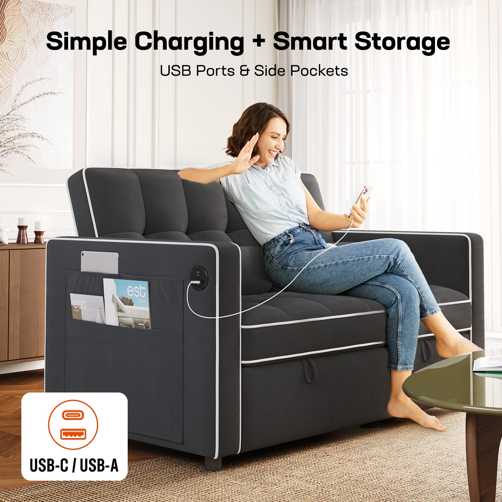 BAYCLARA 3-in-1 Sleeper Sofa Bed - Black