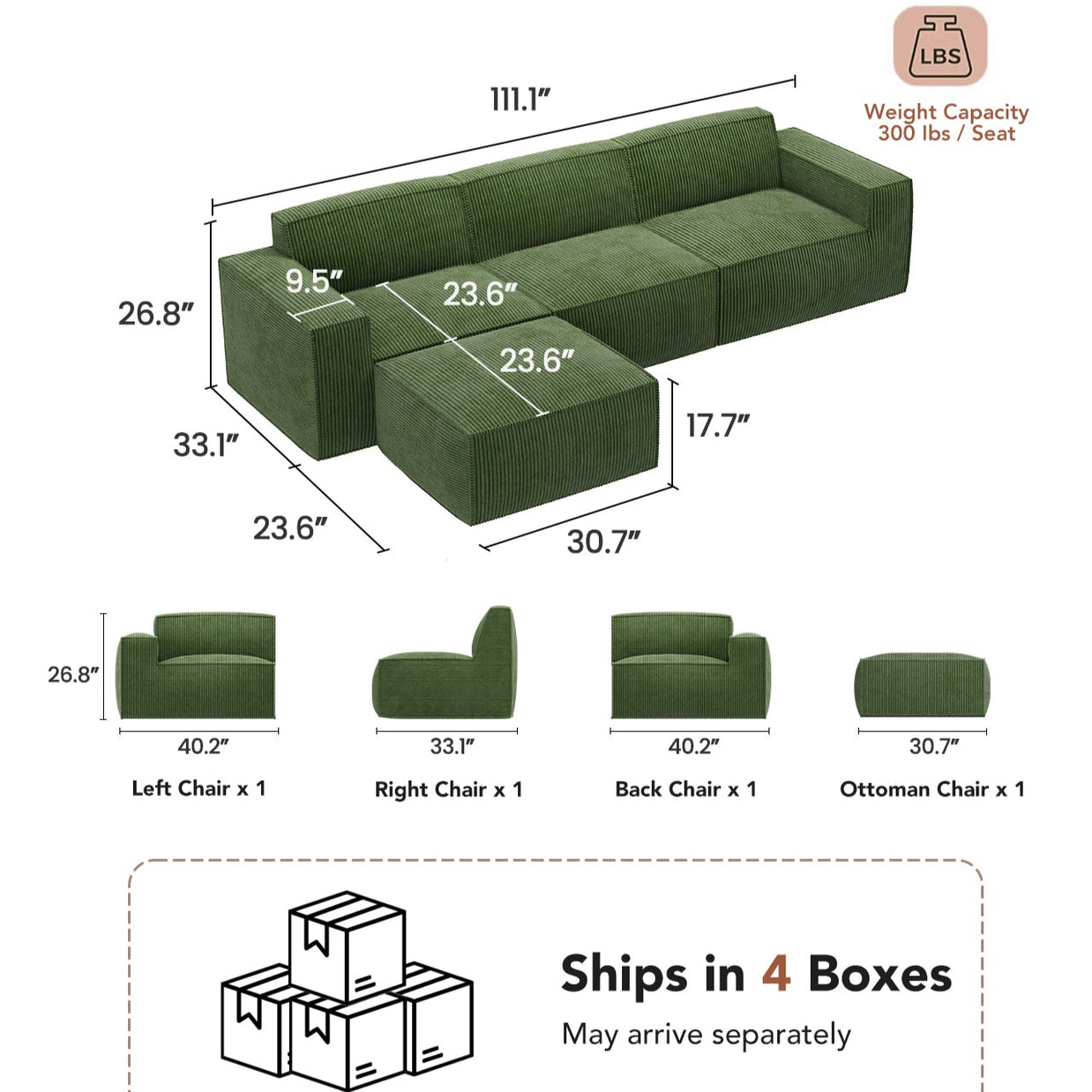 BAYCLARA Urban Nest Modular Sofa - Green