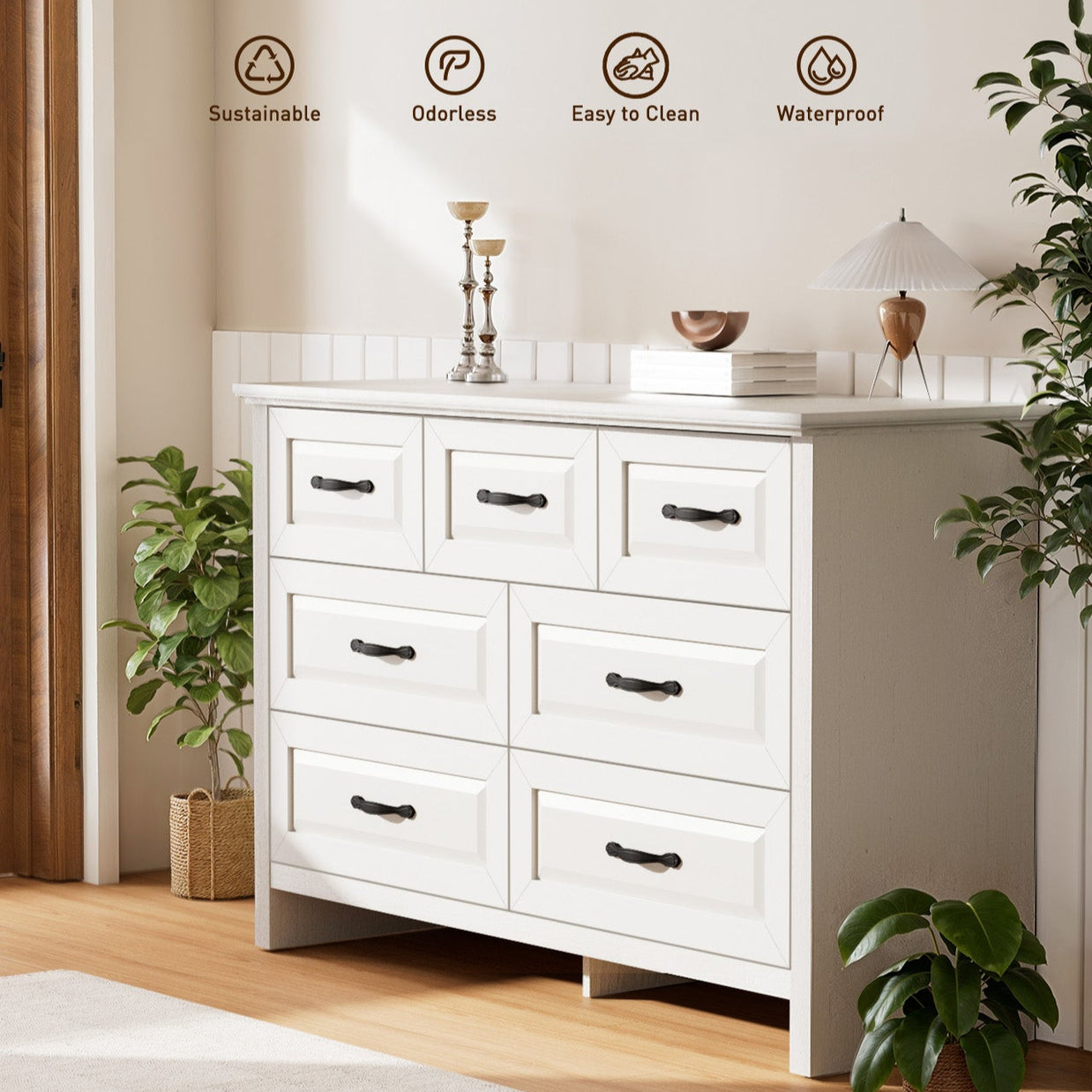 BAYCLARA Pearl White Dresser,5–8 Drawer Storage Chest
