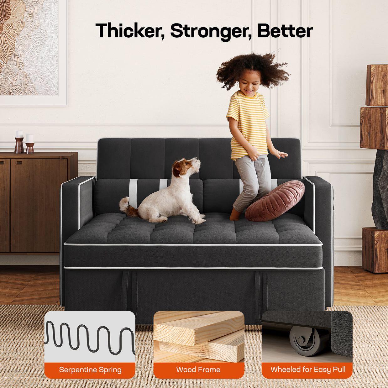 BAYCLARA 3-in-1 Sleeper Sofa Bed - Black