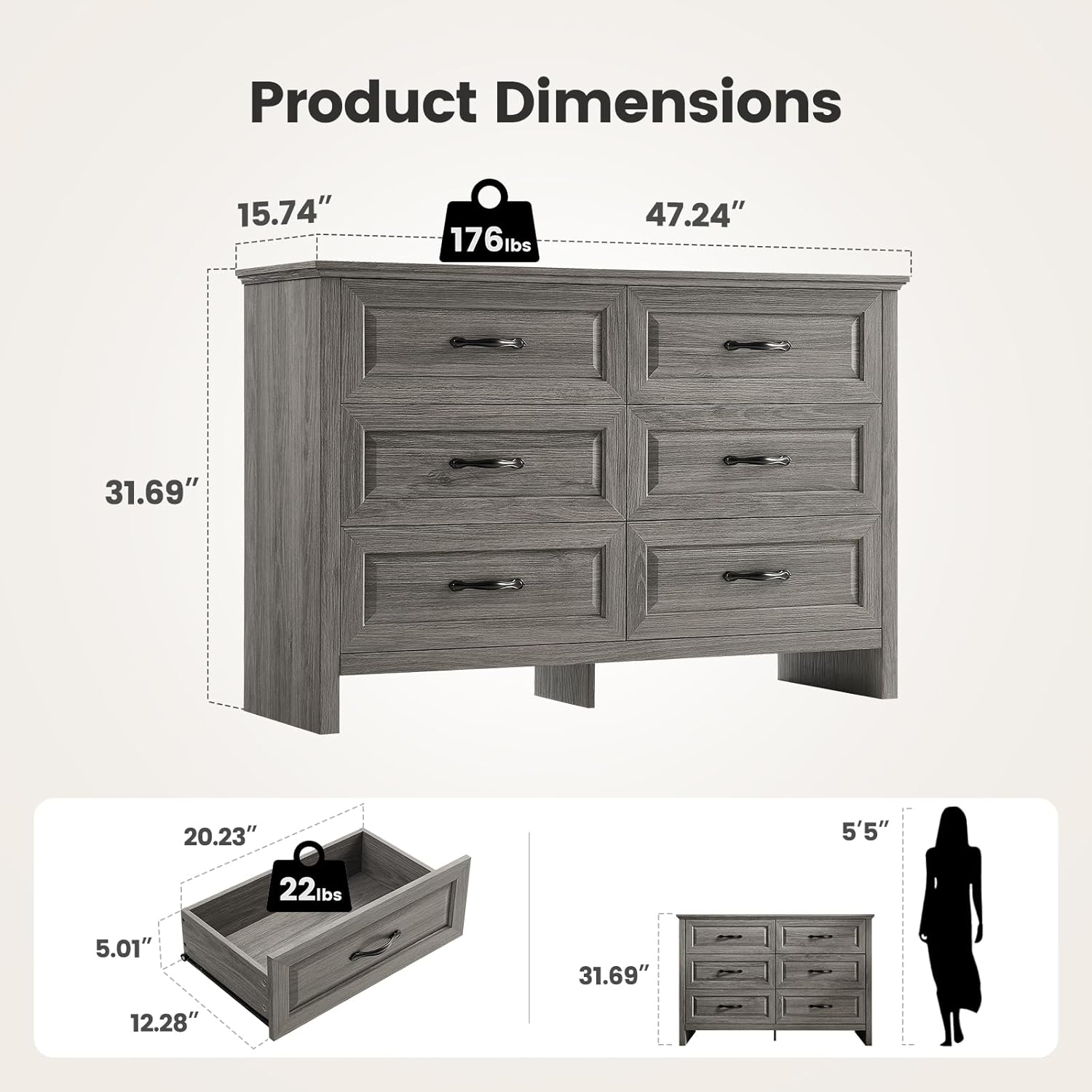 BAYCLARA Pearl Dresser,6 Drawer