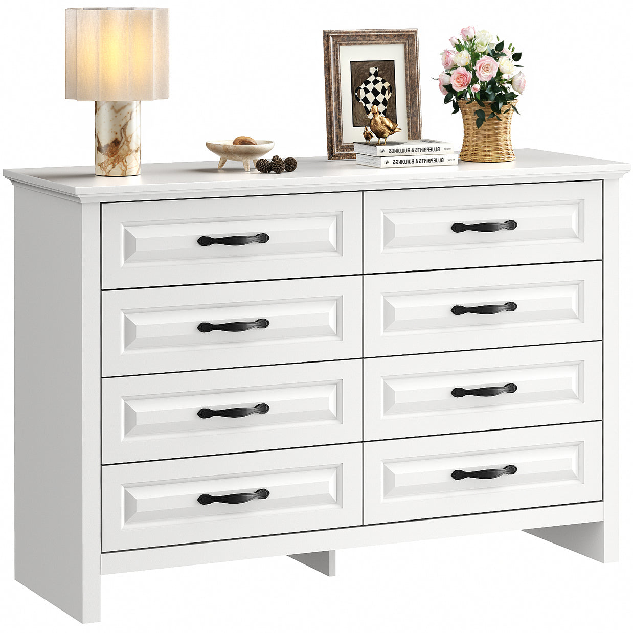 BAYCLARA Pearl White Dresser,5–8 Drawer Storage Chest
