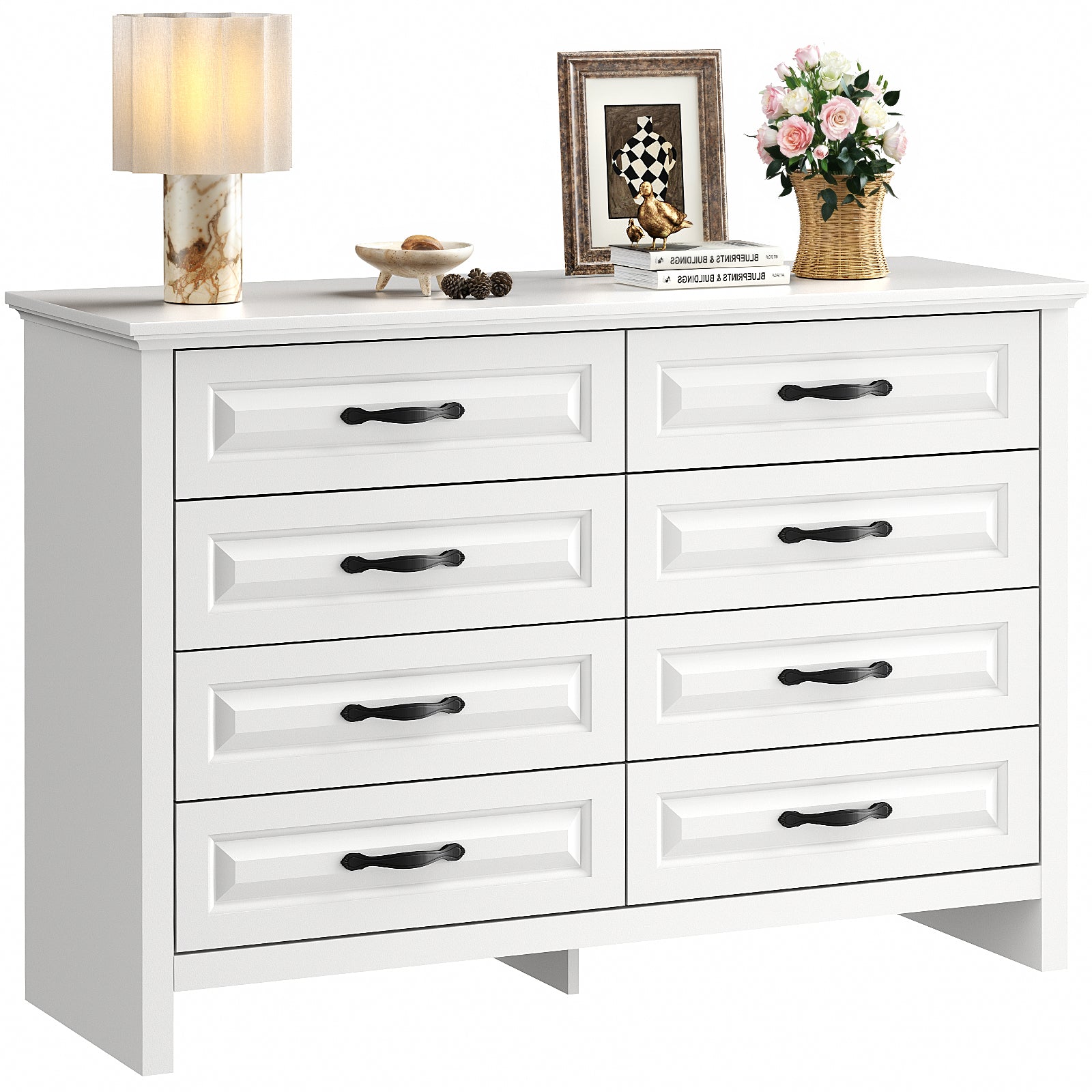 BAYCLARA Pearl White Dresser,5–8 Drawer Storage Chest