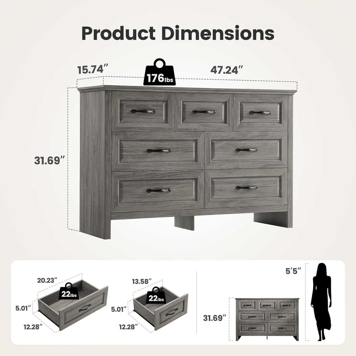 BAYCLARA Pearl Dresser,7 Drawer