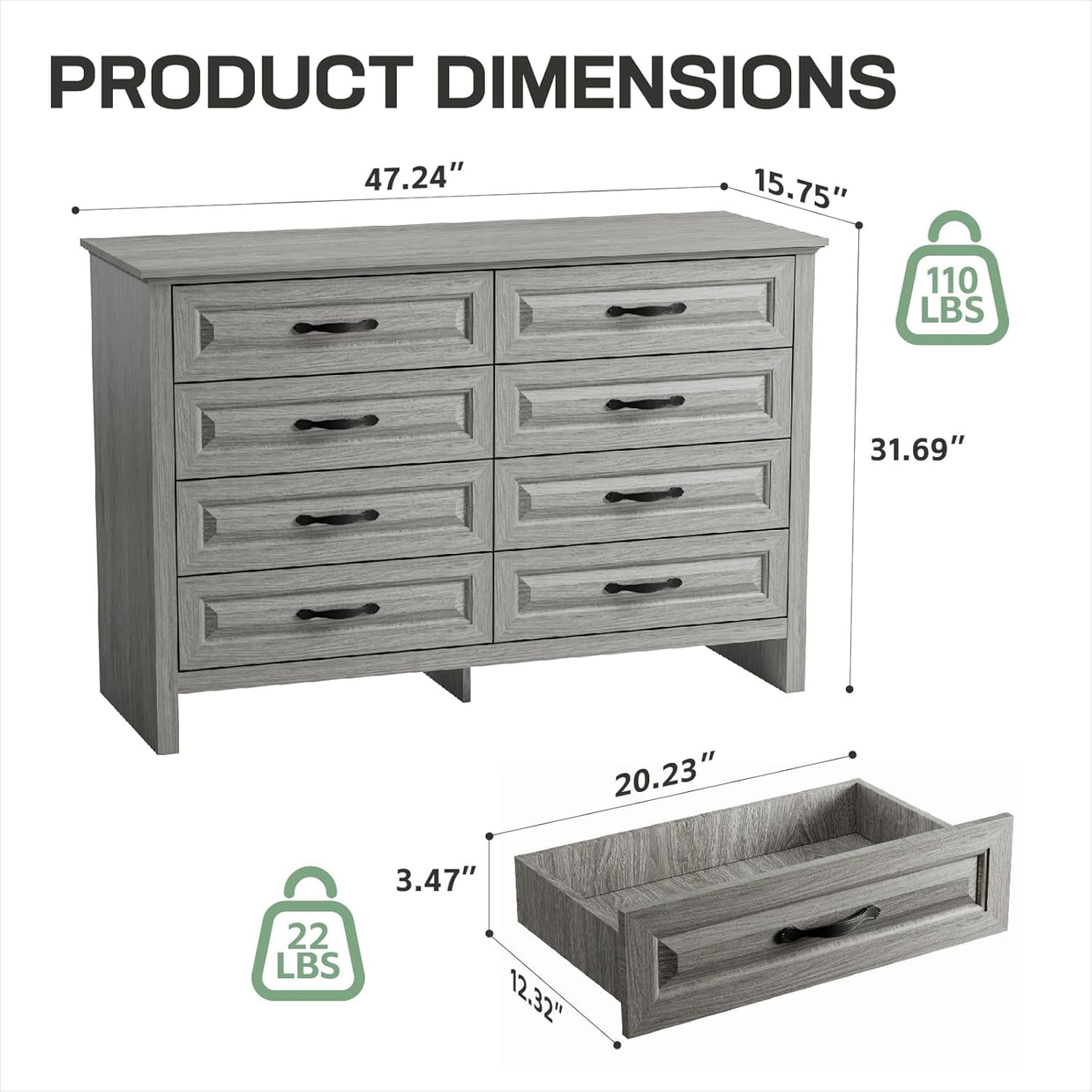 BAYCLARA Pearl Dresser,8 Drawer