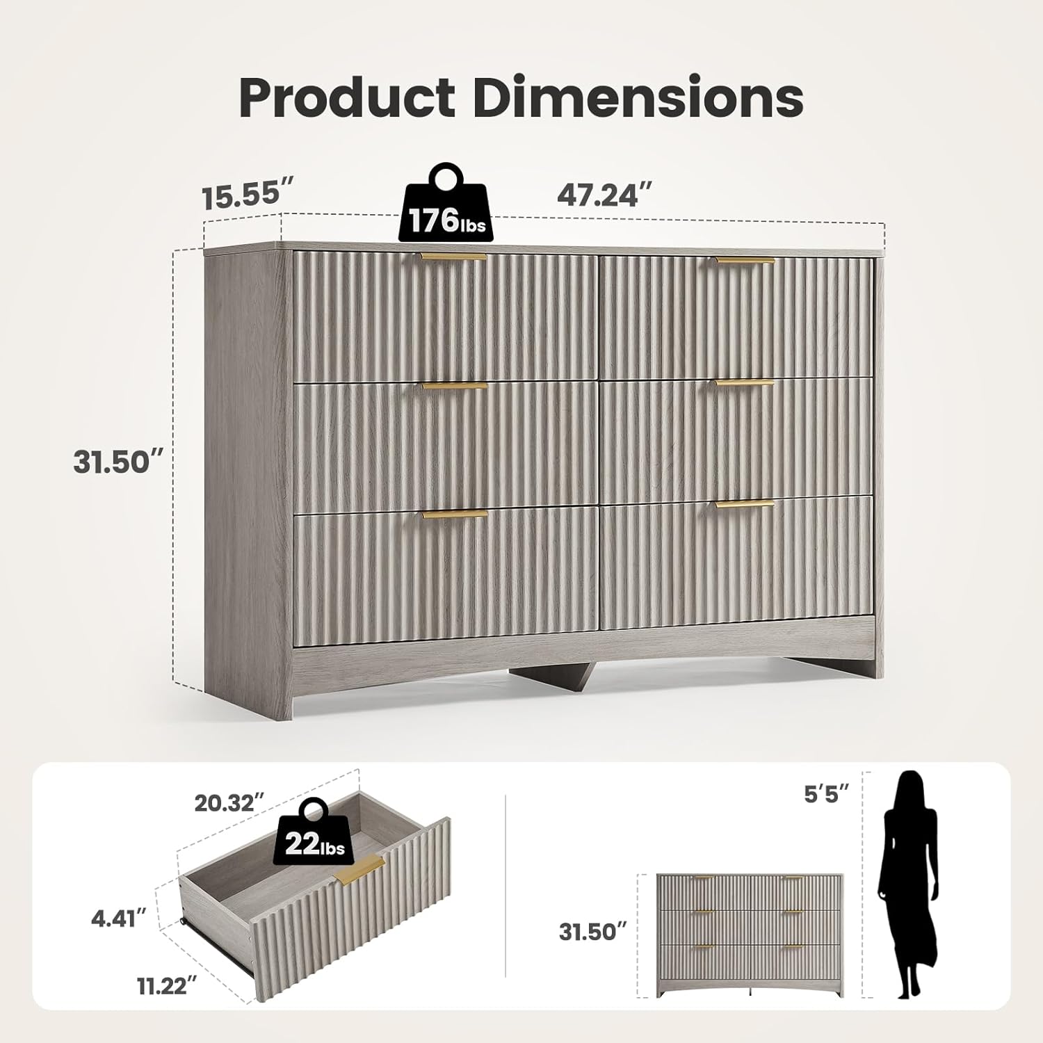 BAYCLARA Urban Dresser,6 Drawer