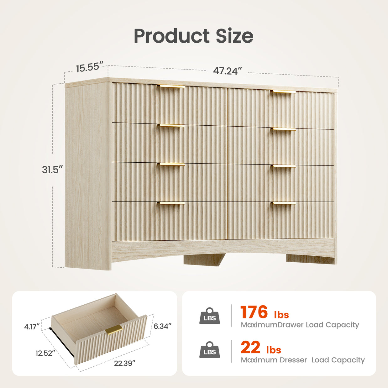BAYCLARA Urban Oak Dresser,5–8 Drawer Storage Chest