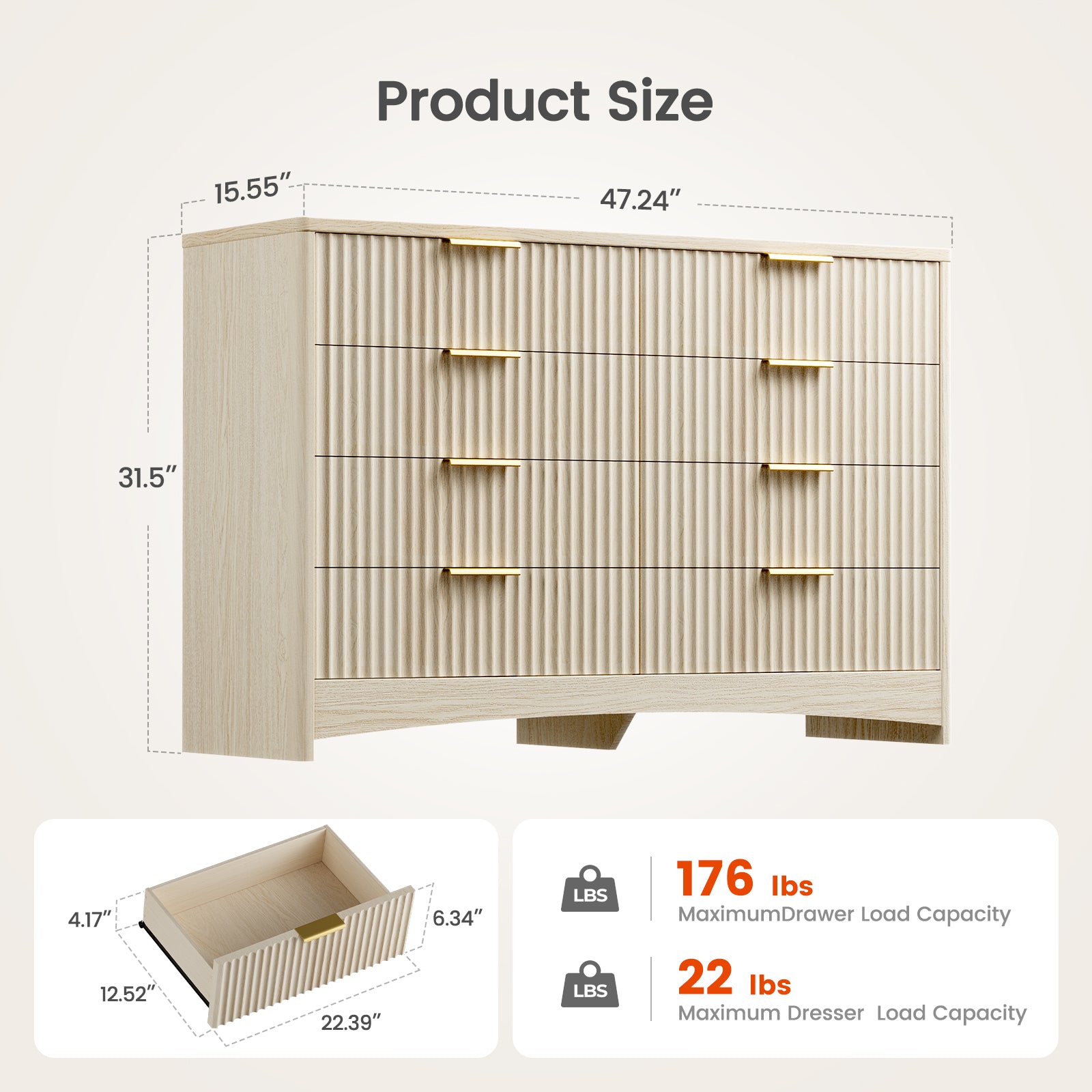 BAYCLARA Urban Oak Dresser,5–8 Drawer Storage Chest