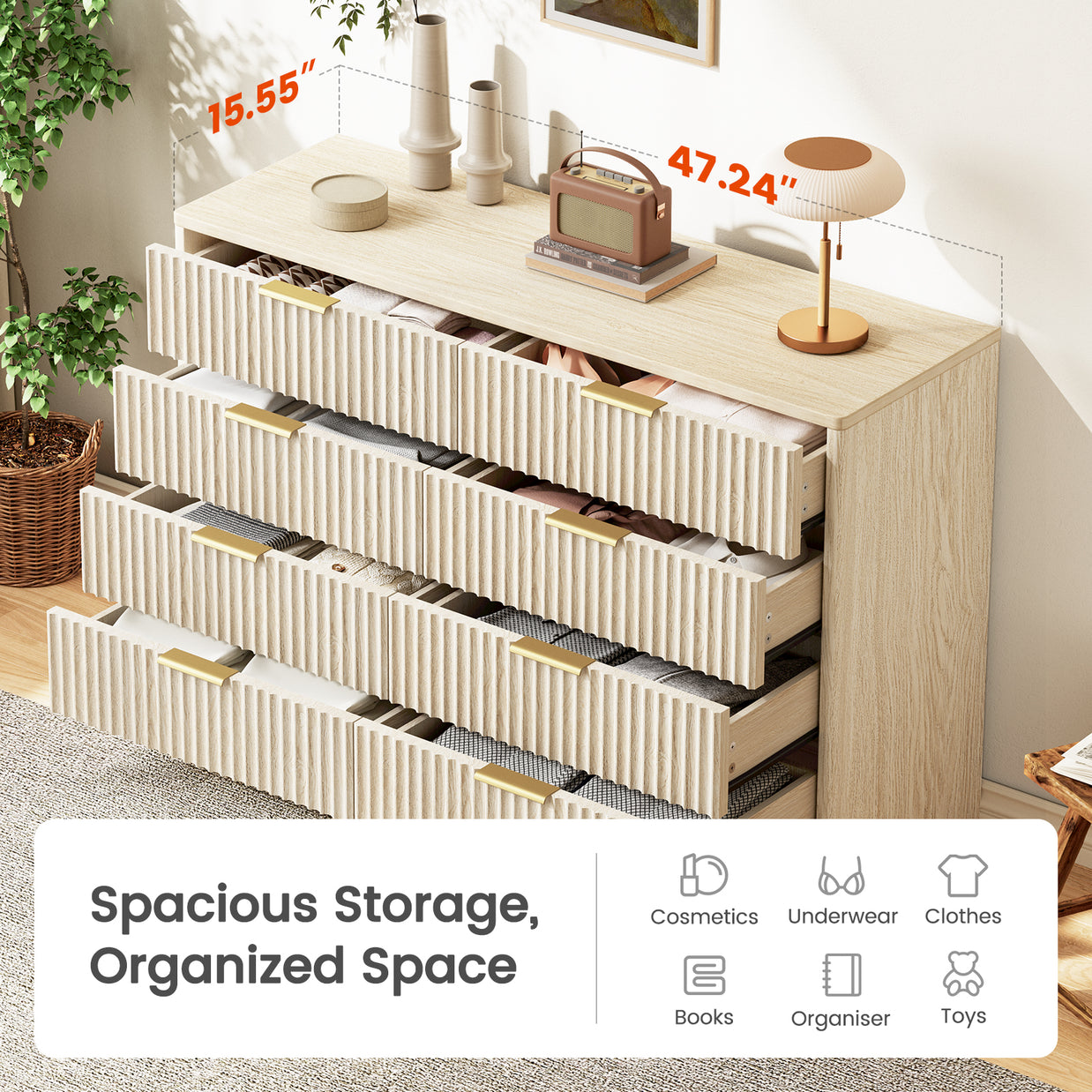 BAYCLARA Urban Oak Dresser,5–8 Drawer Storage Chest