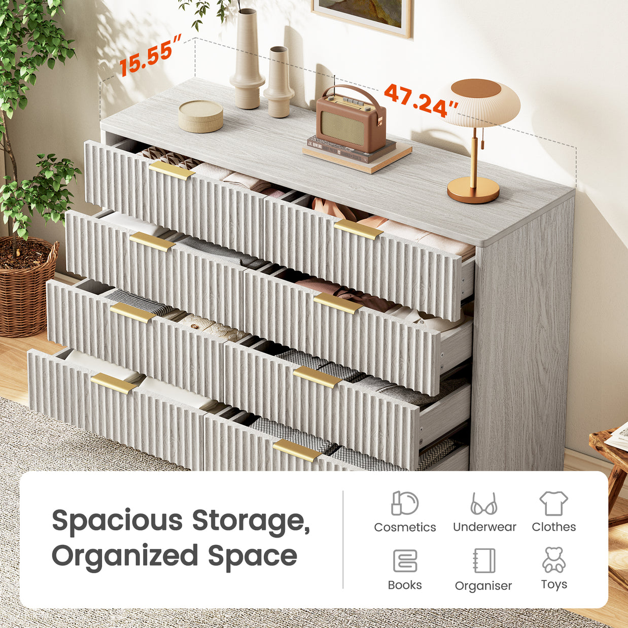 BAYCLARA Urban Grey Dresser,5–8 Drawer Storage Chest