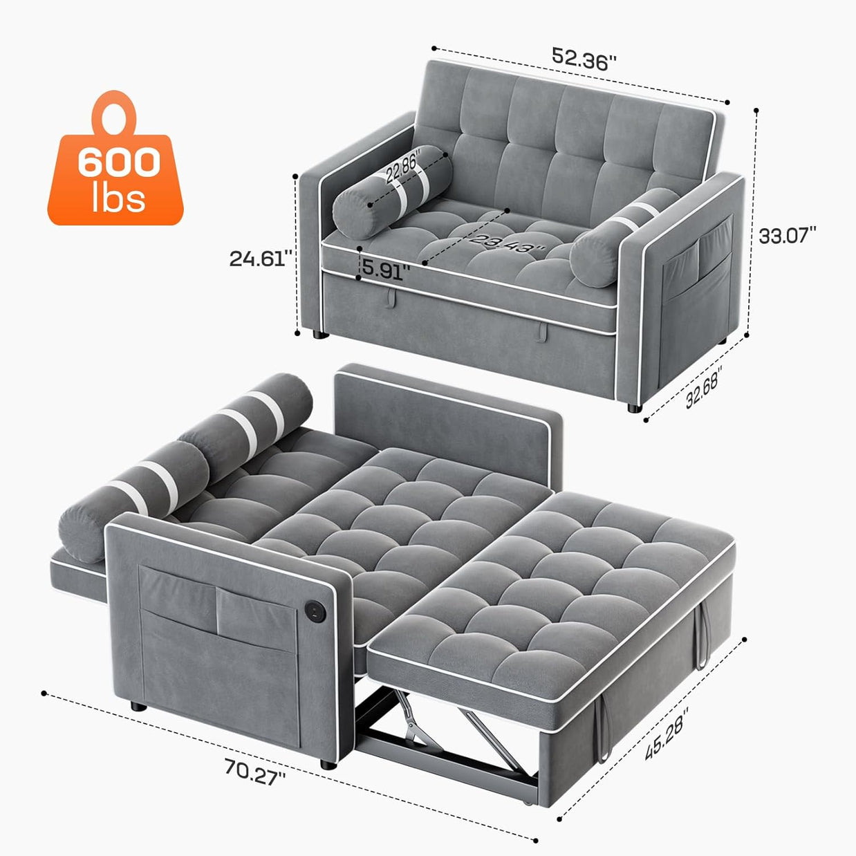 BAYCLARA 3-in-1 Sleeper Sofa Bed - Grey