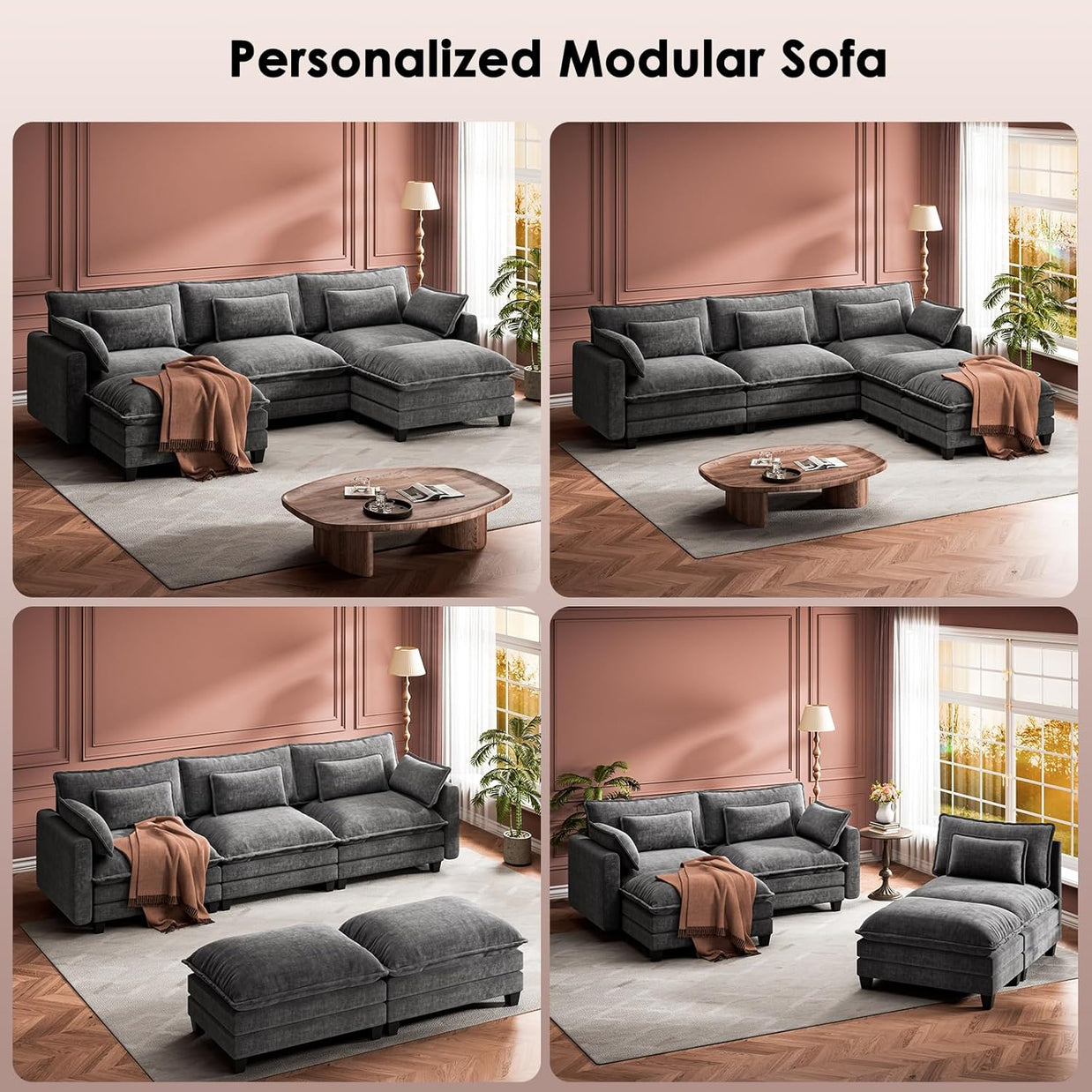 BAYCLARA 111.5“ U Shaped Modular Chenille Sectional Sofa Couch