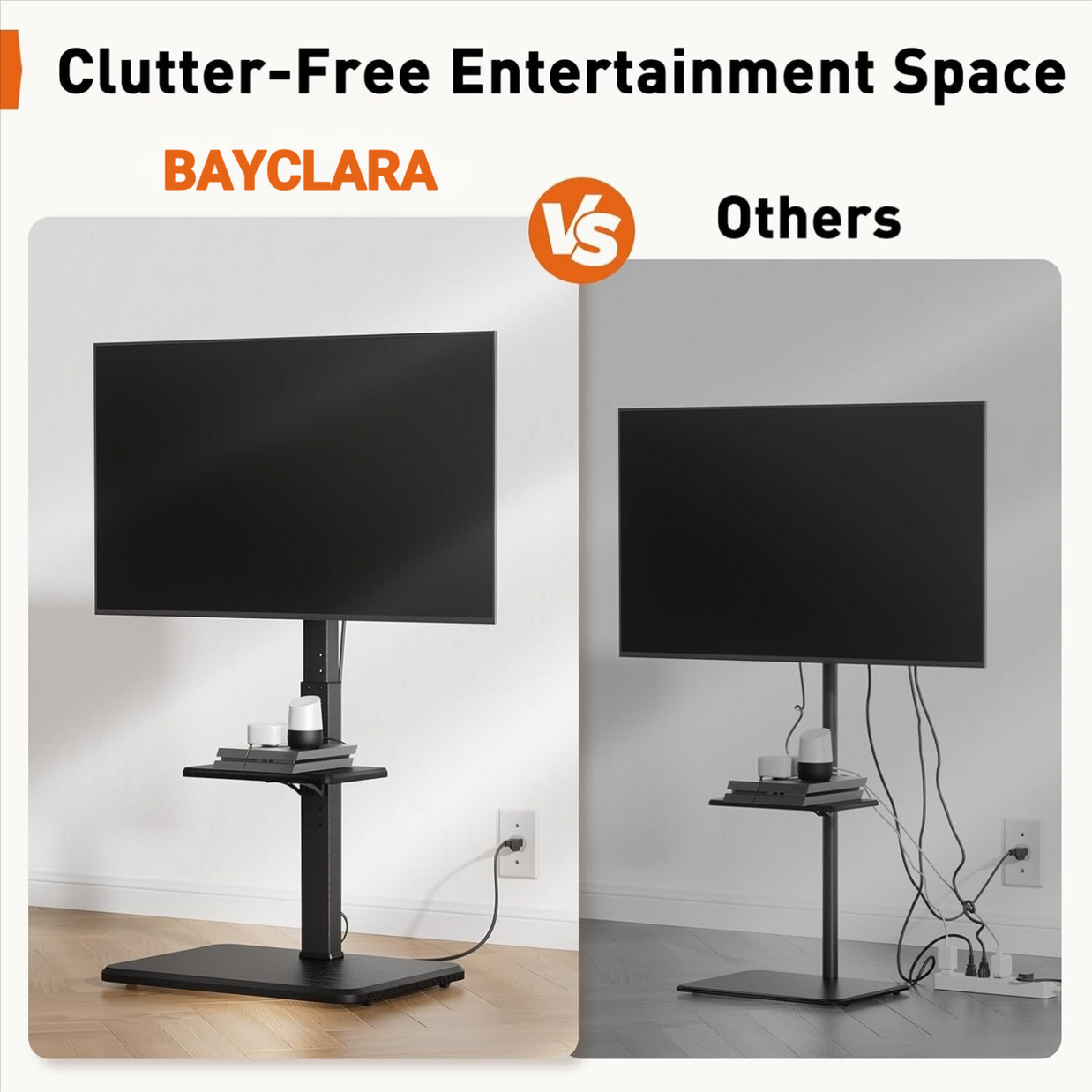 BAYCLARA Floor TV Stand with Power Outlet for 32-75‘’ TVs
