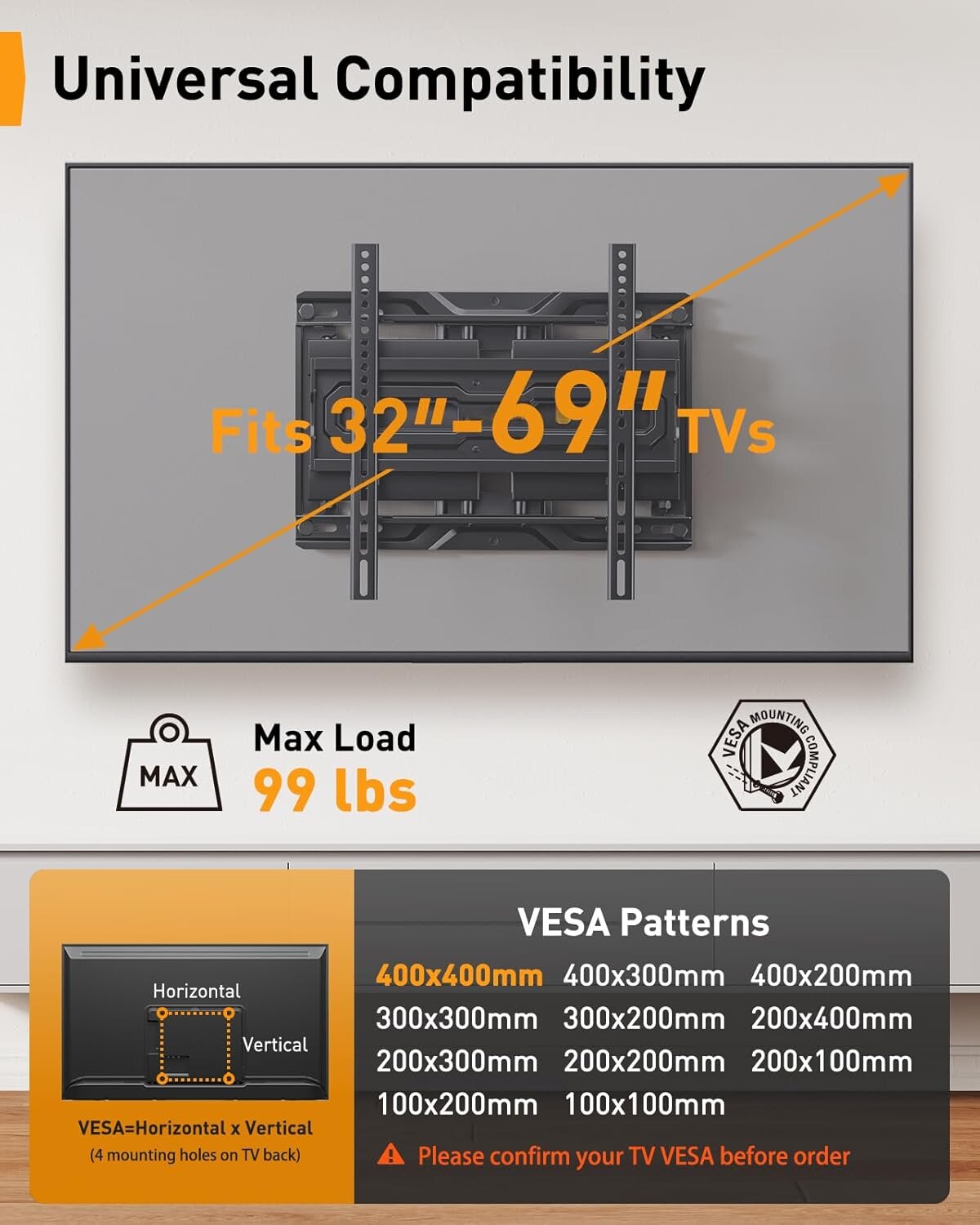 BAYCLARA Full Motion TV Wall Mount for 32-69'' TV
