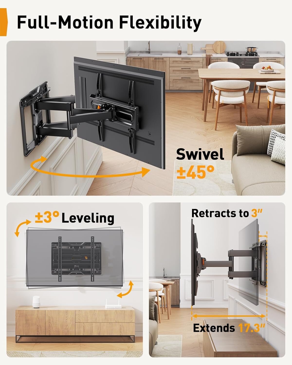BAYCLARA Full Motion TV Wall Mount for 32-69'' TV