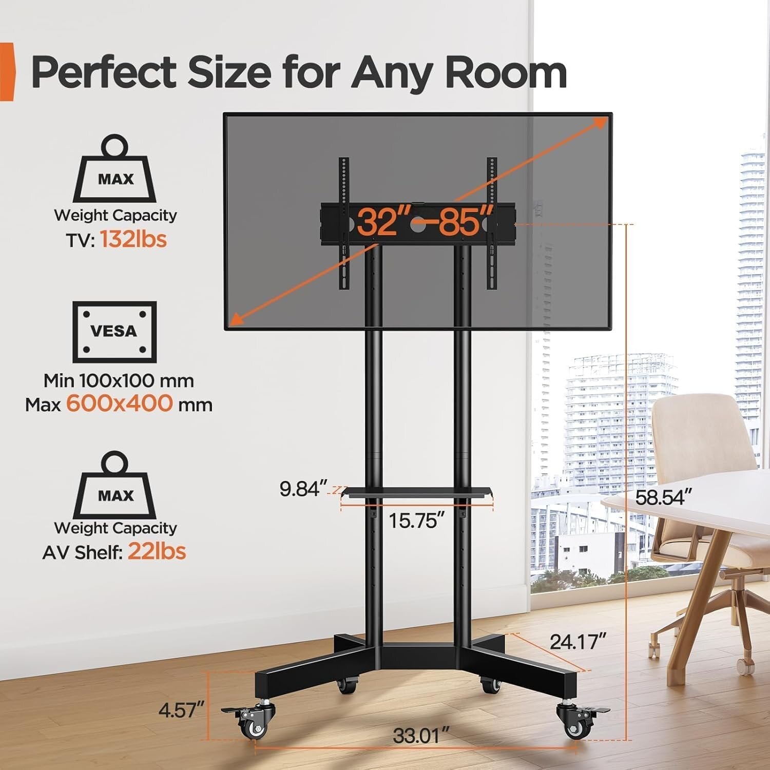 BAYCLARA  Rolling TV Stand for 32-85'' Screens