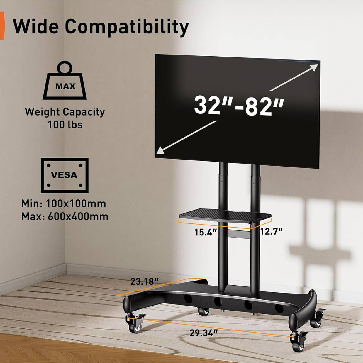 BAYCLARA Rolling TV Stand for 32-82'' Flat/Curved LED/LCD/OLED TVs