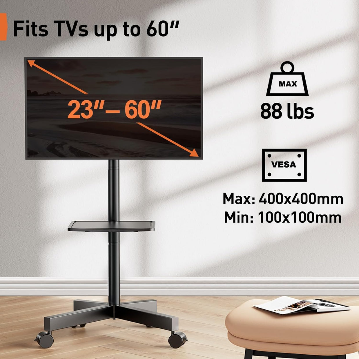 BAYCLARA Rolling TV Stand for 23-60'' LED Flat Screen/Curved TVs