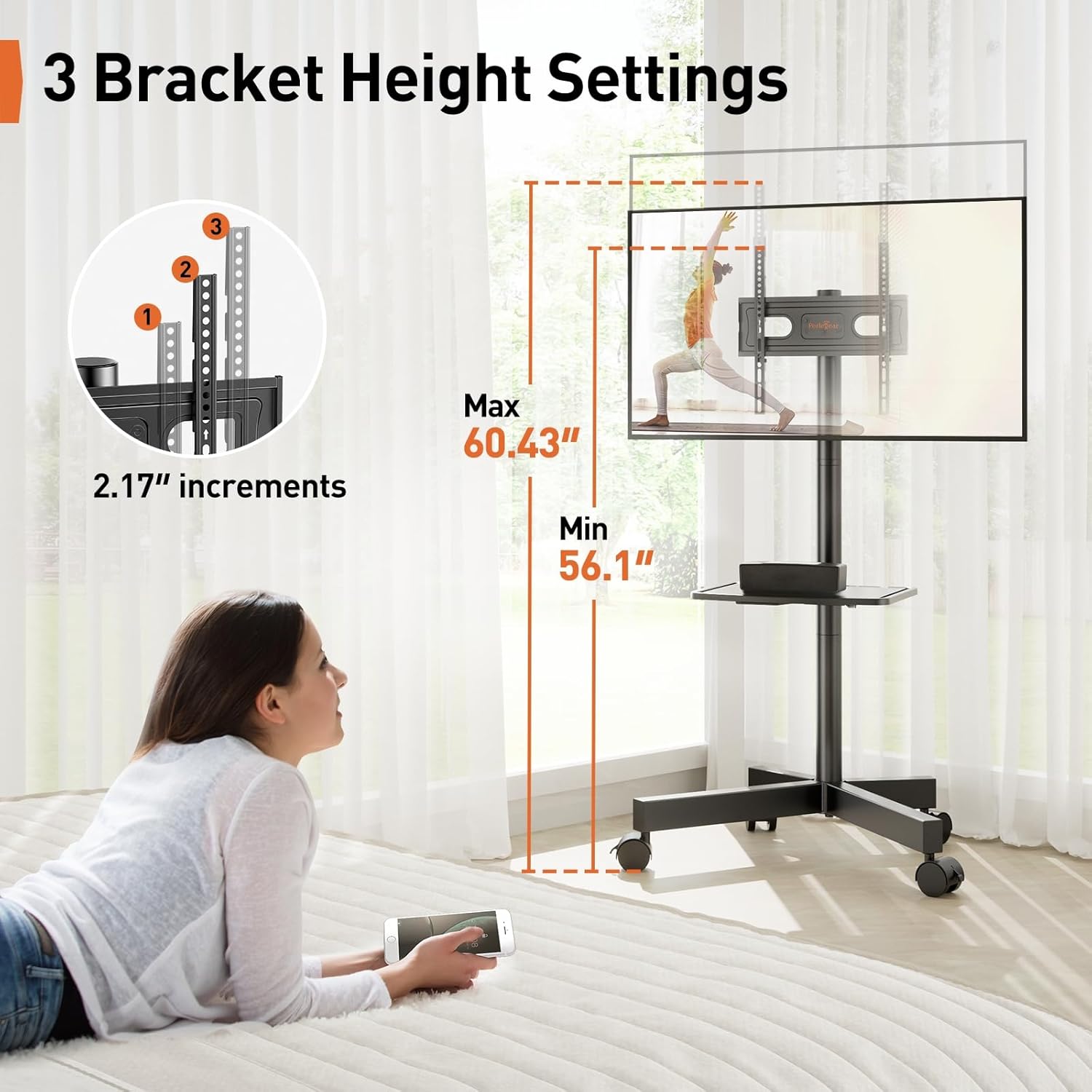 BAYCLARA Rolling TV Stand for 23-60'' LED Flat Screen/Curved TVs