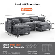 BAYCLARA 111.5“ U Shaped Modular Chenille Sectional Sofa Couch