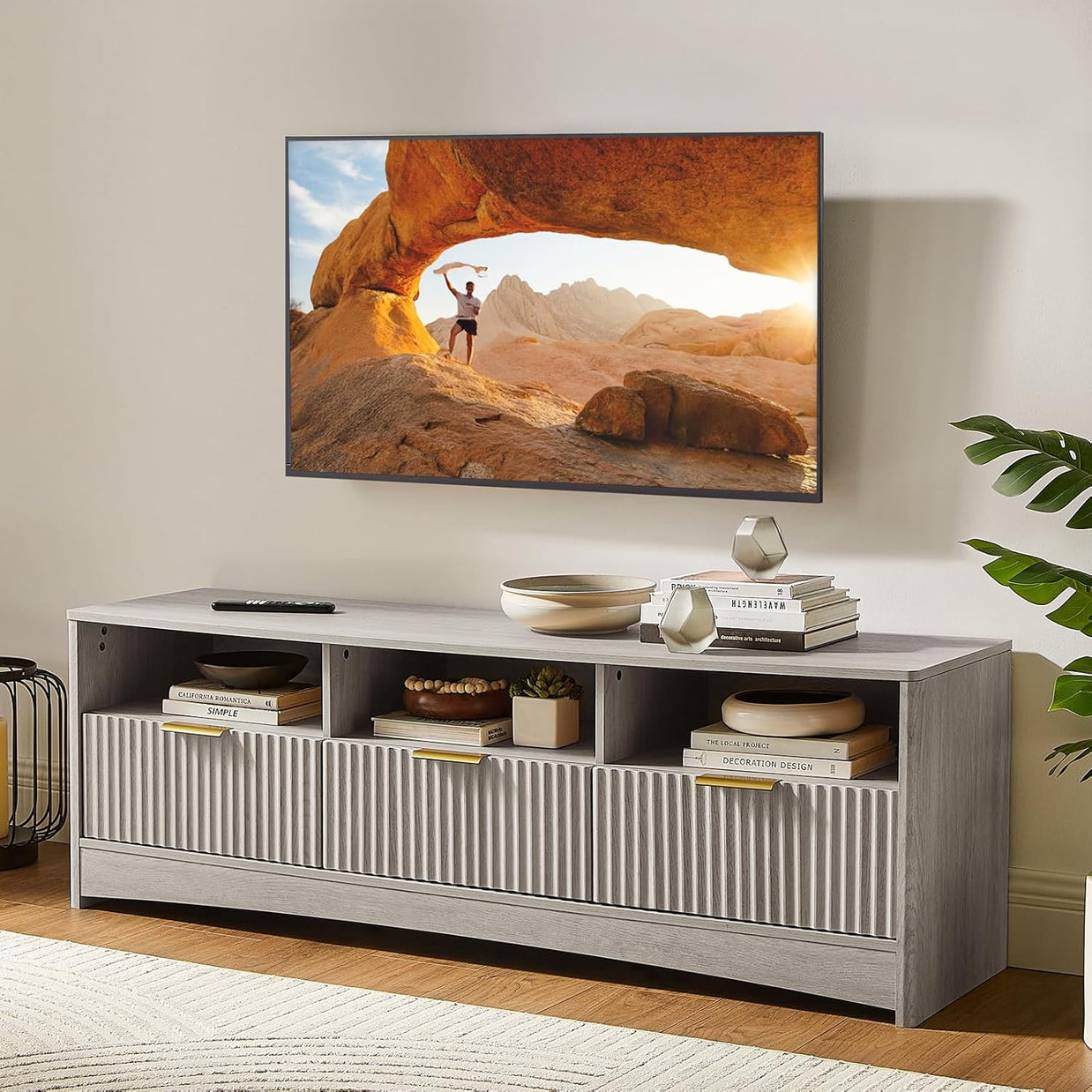 BAYCLARA Urban Oak TV Stand for 50-65" TV - Grey