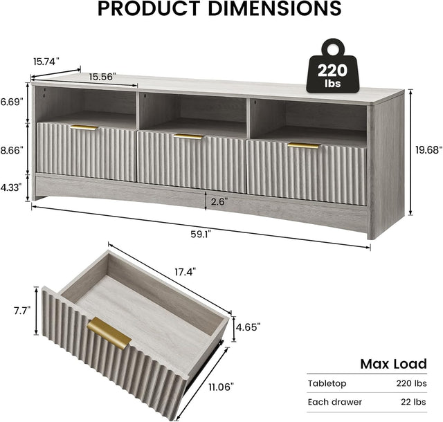 BAYCLARA Urban Oak TV Stand for 50-65" TV - Grey