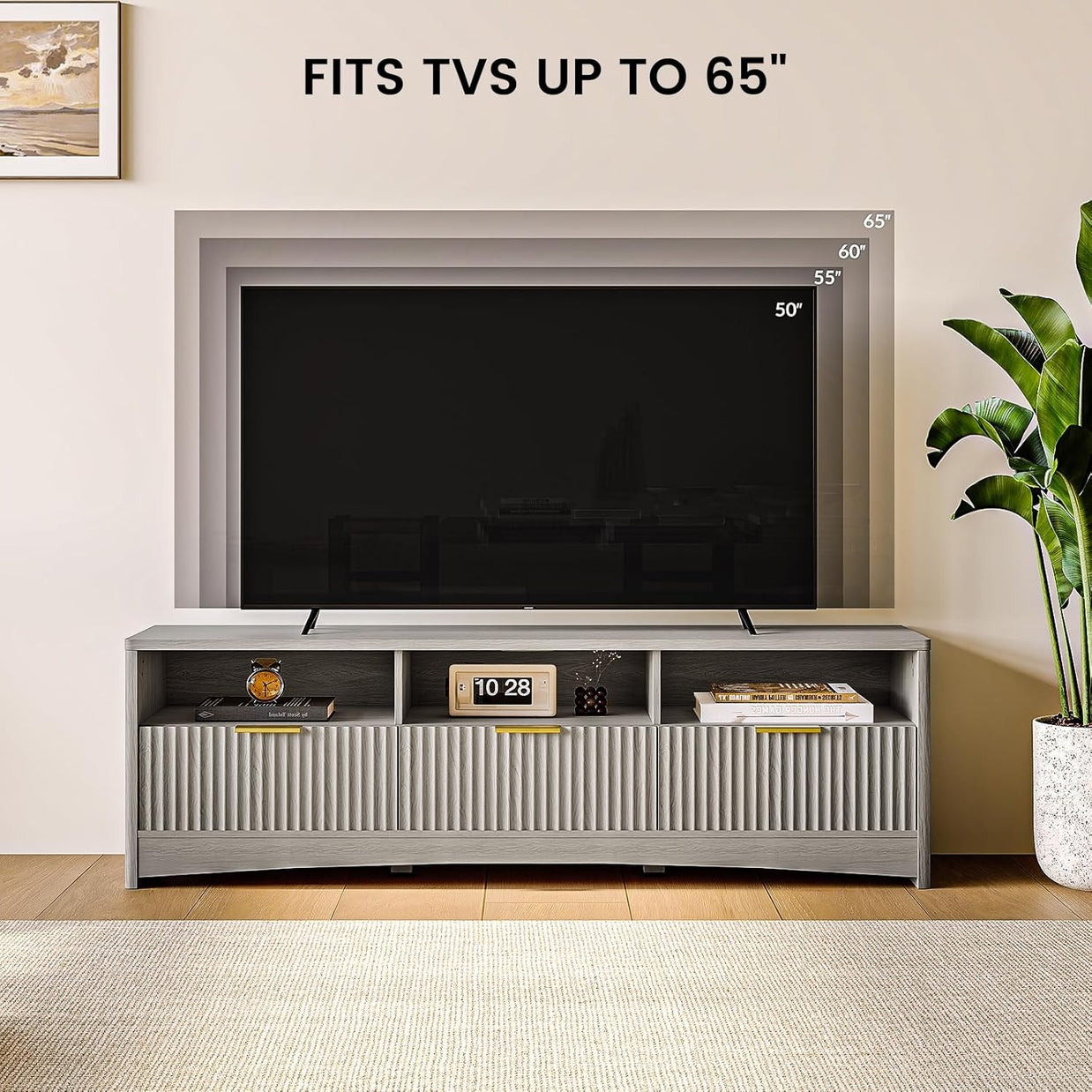 BAYCLARA Urban Oak TV Stand for 50-65" TV - Grey