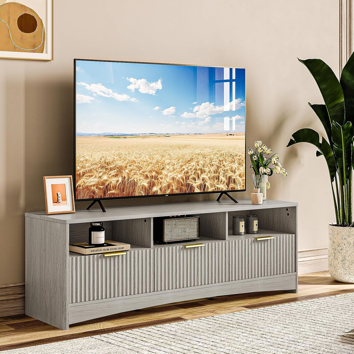 BAYCLARA Urban Oak TV Stand for 50-65" TV - Grey