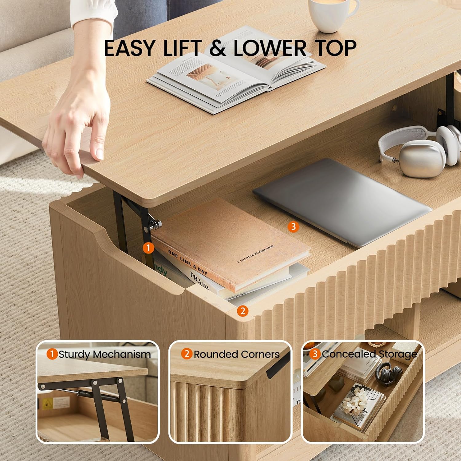 BAYCLARA Oak Lift Top Coffee Table