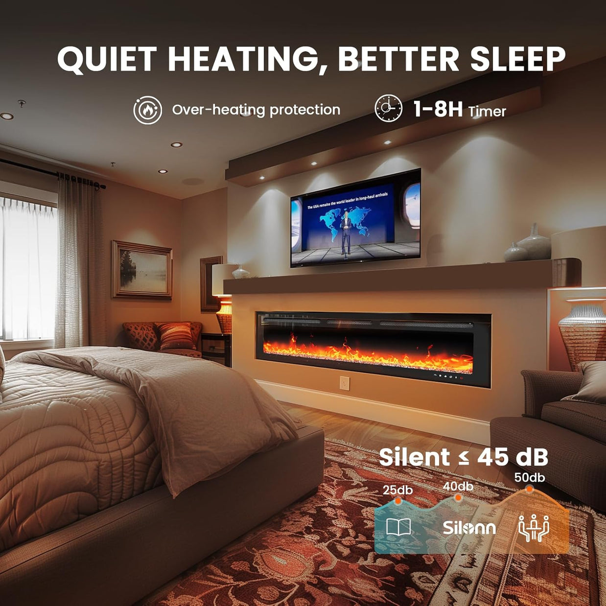 BAYCLARA Electric Fireplace Heater with App