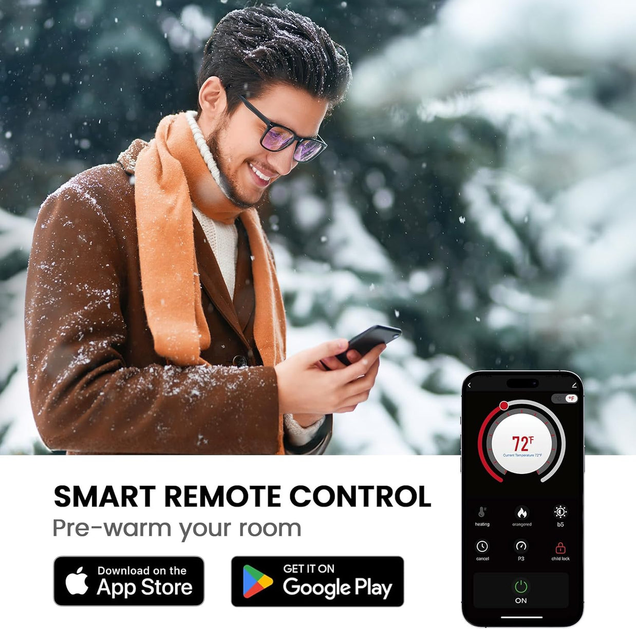 BAYCLARA Electric Fireplace Heater with App